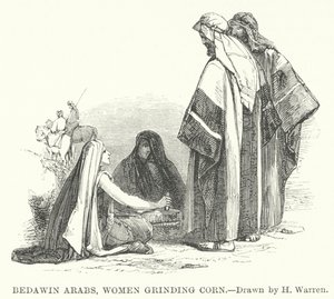 Beduin-arabere, kvinder maler majs (gravering)