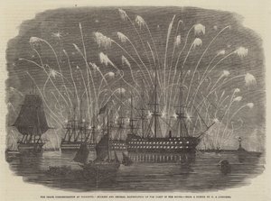 Fredsmindehøjtidelighed i Plymouth, raketter og generel belysning af flåden i Øresund af Henry A. Luscombe