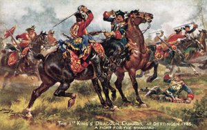 The Kings Horse, nu den 1. (Kings) Dragoon Guards, Slaget ved Dettingen, juni 1743 af Henry A. Payne