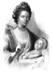 Dronning Charlotte 1744-1818 med den kommende Kong George IV 1762-1830, 1800-tallet.