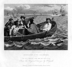 Den ledige lærling vendte sig væk og blev sendt til søs, plade V af Industri og lediggang, 1833. af Henry Adlard