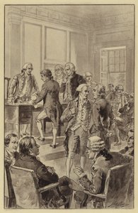 Underskrivelse af uafhængighedserklæringen, 4. juli 1776 (litho) af Henry Alexander (after) Ogden
