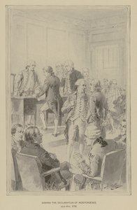 Underskrivelse af uafhængighedserklæringen, 4. juli 1776 (litho) af Henry Alexander (after) Ogden