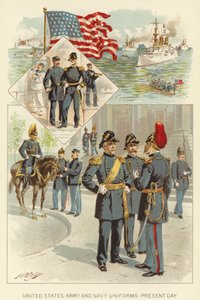 United States Army and Navy Uniforms, Present Day (farve litho) af Henry Alexander (after) Ogden