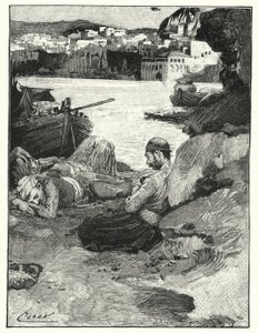 En siesta midt på dagen i Jaffa (litho)