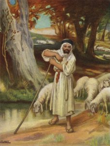 En hyrde og hans flok ved Banias (farve litho)