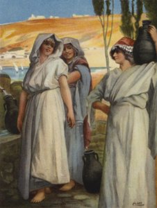 Kvinder trækker vand ved en brønd (farve litho) af Henry Andrew Harper