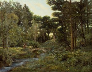 Skovklædt landskab (olie på lærred) af Henry Arthur Bonnefoy