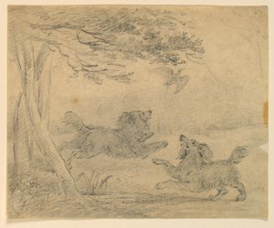 Undersøgelse af to spaniels i en park af Henry Bernard Chalon