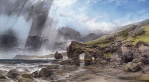 En stenet kystlinje ved Padstow, Cornwall, af Henry Bright