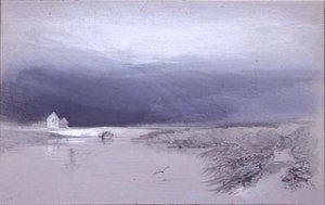 Landskab med flod og bro: Regn på vej af Henry Bright