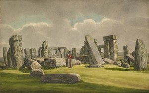 Stonehenge fra W.S.W., viser ruiner med soldat, 1824-1839 af Henry Browne