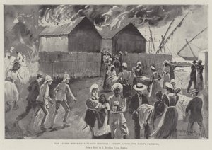 Brand på Modykhana Plague Hospital, sygeplejersker redder de indfødte patienter af Henry Charles Seppings Wright