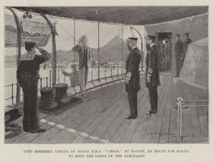Lord Rosebery kommer ombord på HMS Caesar i Napoli på vej mod Malta for at møde Admiralitetets Lords af Henry Charles Seppings Wright