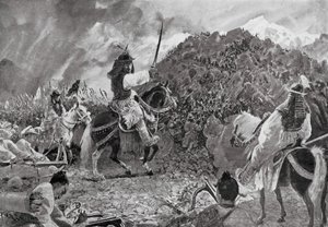 Angreb på vilde stammer (litografi) af Henry Charles Seppings Wright