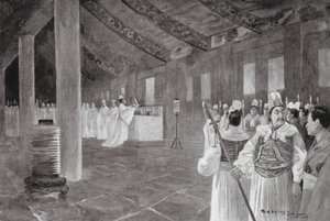 Fjernelse af en tavle fra et konfuciansk tempel (litografi) af Henry Charles Seppings Wright