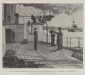 Sir E Satow modtaget af kaptajn Burke om bord på HMS Orlando i Wusung af Henry Charles Seppings Wright