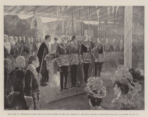 Hertugen af Connaught lægger grundstenen til de nye skoler i Royal Masonic Institution for Boys i Bushey den 12. maj af Henry Charles Seppings Wright