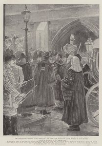 Proklamationsceremonien i Temple Bar, overborgmesteren læser brevet bragt af Rouge Dragon af Henry Charles Seppings Wright