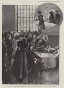 Dronningens besøg på Netley Hospital, Hendes Majestæt taler til menig Lever, der blev såret i den indiske grænsekampagne af Henry Charles Seppings Wright