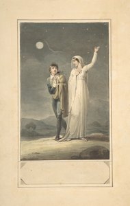 Natligt landskab med to figurer design til en graveret bogillustration, 1807-44. af Henry Corbould