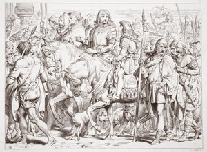 Hvordan Hereward går ind i den indviede fæstning St. Bertin, illustration fra Hereward den Store af Charles Kingsley, pub. 1870, graveret af C.G. Lewis (stålpladegravering) af Henry Courtney Selous
