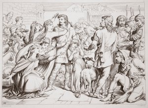 How Hereward slew the bear, illustration fra Hereward the Great af Charles Kingsley, pub. 1870, graveret af C.G. Lewis (stålpladegravering) af Henry Courtney Selous