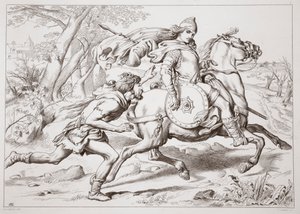 Hvordan Martin Lightfoot overtager Hereward, illustration fra Hereward the Great af Charles Kingsley, pub. 1870, graveret af C.G. Lewis (stålpladegravering) af Henry Courtney Selous