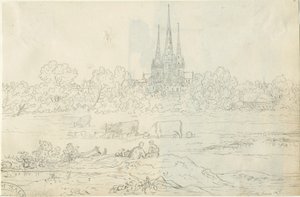 Lichfield Cathedral - East View: pen- og blæktegning, 20. juni [c 1820] (tegning)