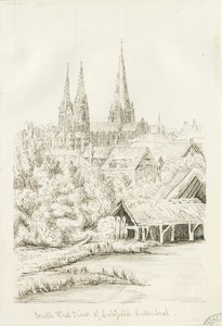Lichfield Cathedral - South West View: pentegning, nd [?1788-1855] (tegning)