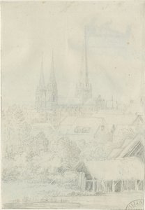 Lichfield Cathedral - South West View: blyantstegning, nd [?1788-1855] (tegning) af Henry Curzon Allport
