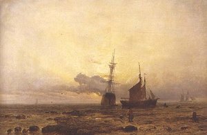 Kystscene, aften af Henry Dawson