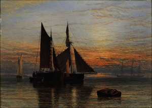 Skibsfart på et roligt hav i skumringen af Henry Dawson
