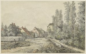 Landsbyvej med huse (i Tyskland?) af Henry Edridge