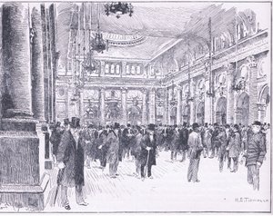Inde på Royal Exchange i Manchester, illustration fra Cassells History of England, 1900-tallet af Henry Edward Tidmarsh