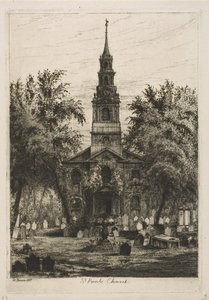 St. Pauls Chapel, New York fra Scenes of Old New York, 1877. af Henry Farrer