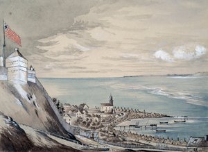 Fort og landsby Mackinaw, med den indiske lejr, september 1842 (wc på papir)