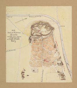 Old Fort of Sehwan, Sindh (blæk og akvarel på papir)
