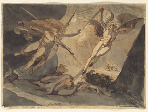 Satan starter fra berøringen af Ithuriels spyd, 1776. af Johann Heinrich Füssli