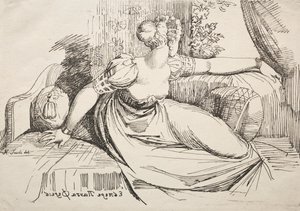 Prøver af polyautografi: kvinde på en sofa. af Johann Heinrich Füssli