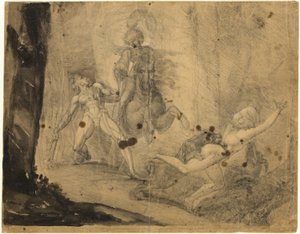 Theodore møder i skoven sin forfader Guido Cavalcantis spøgelse, og jager med mastiffer sin tidligere foragtelige elskerinde af Johann Heinrich Füssli