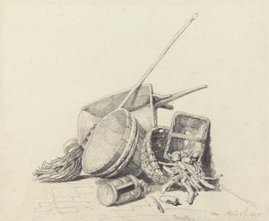 Stilleben med trillebør og kurve, 27. april 1840