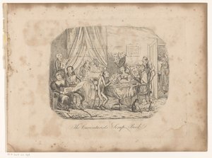 Interiør med folk, der ser magasiner fra Tegnerens Scrapbog Titelside for: Henry Heath, The Cartoonist