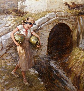 Pige med krukker (olie på lærred) af Henry Herbert La Thangue