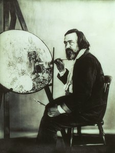 Portræt af Richard Dadd, der arbejder på Oberon og Titania på Betlam hospital, ca. 1875 (s/h-foto) af Henry Hering