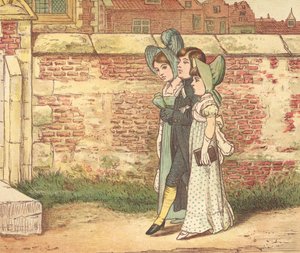 Kirkegående mennesker (farve litho) af Henry Hetherington Emmerson