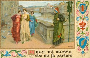 Den italienske digter Dante Alighieri og Beatrice Portinari (chromolitho)