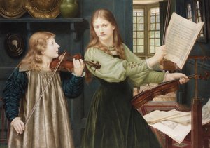 Prærafaelitiske malerier: Duet par Holiday, Henry (1839-1927). Akvarel på pap, 78x108. Privat samling af Henry Holiday