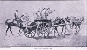 En felttelegrafvogn, fra After Pretoria: The Guerilla War udgivet af Harmsworth Bros Limited, 1901 af Henry Inglis Jodrel Sheldon Williams
