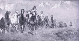 Indiske kulier tager remounts til Stellens bosch, fra After Pretoria: The Guerilla War udgivet af Harmsworth Bros Limited, 1901 af Henry Inglis Jodrel Sheldon Williams